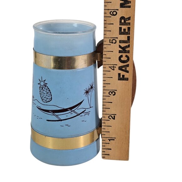 Siesta Ware Tiki Mug Blue Tropical Glass Mug Cup Wooden Handle Bar Vintage 50s - Picture 8 of 8